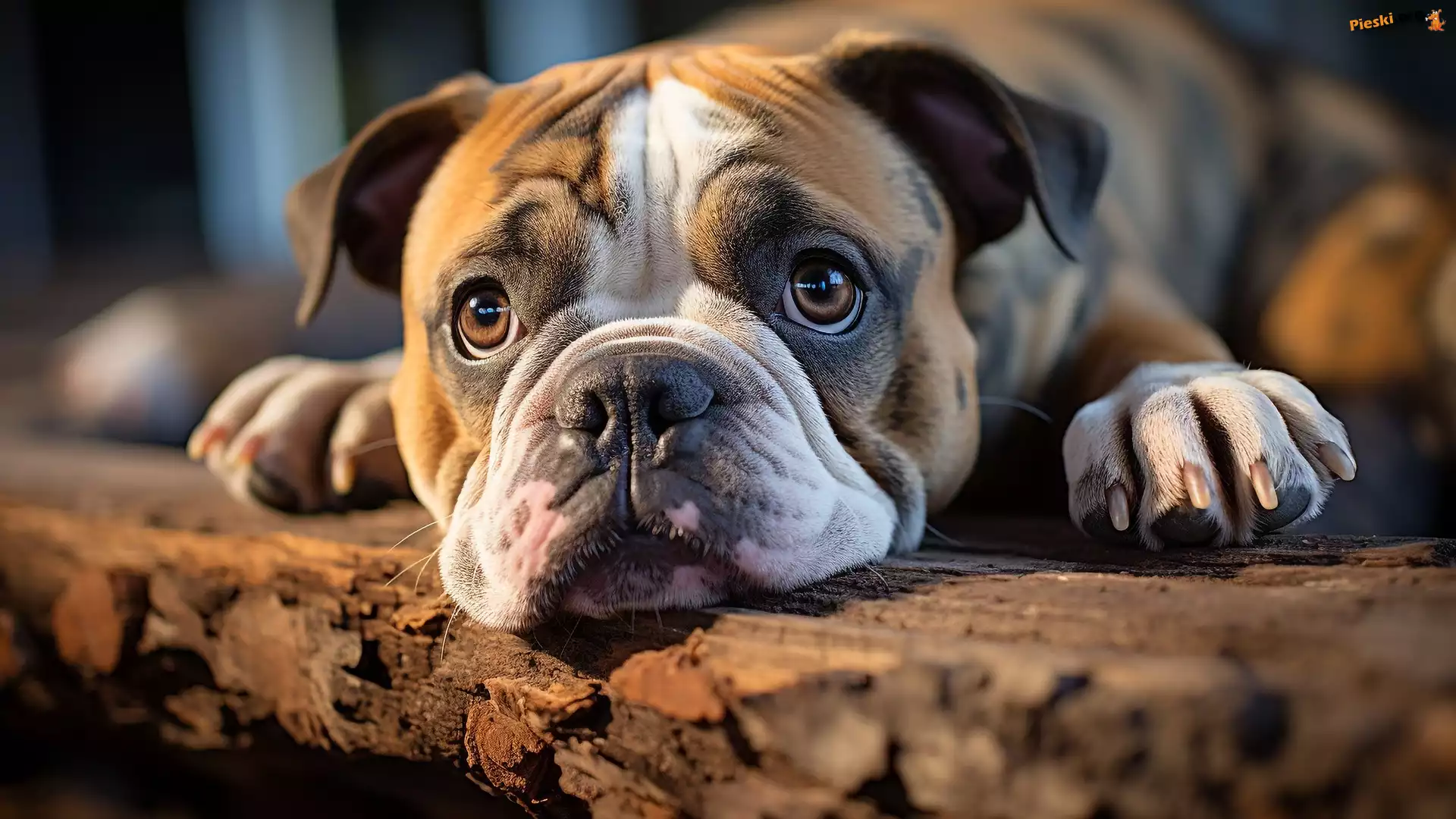 Deska, Buldog, Leżący, Pies