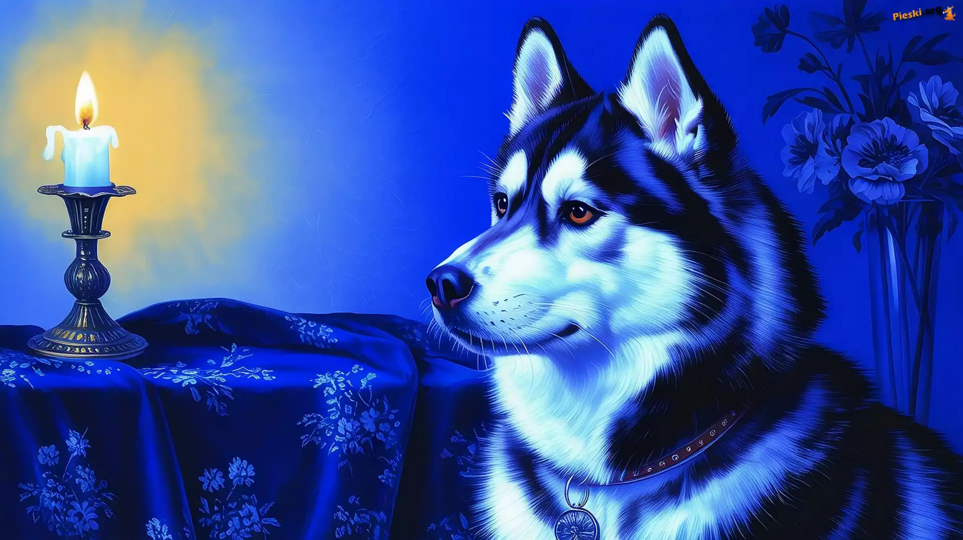 Świeca, Grafika, Pies, Materiał, Siberian husky